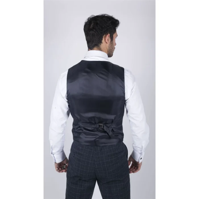 Mens Classic Waistcoat Prince Of Wales Check Blue Slim Fit Vintage Wedding - Image 5