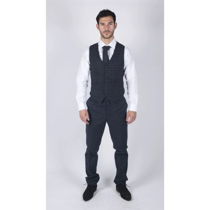 Mens Classic Waistcoat Prince Of Wales Check Blue Slim Fit Vintage Wedding - Image 3