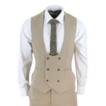 Men Tweed 3 Piece Suit Tan Oak Double Breasted Tailored Fit Wedding - Image 6