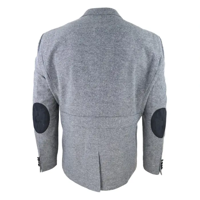 Mens Wool Tweed Shooting Jacket Hunting Blazer Elbow Patch Grey Vintage Races - Image 7