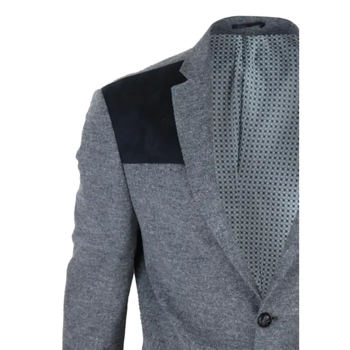 Mens Wool Tweed Shooting Jacket Hunting Blazer Elbow Patch Grey Vintage Races - Image 6