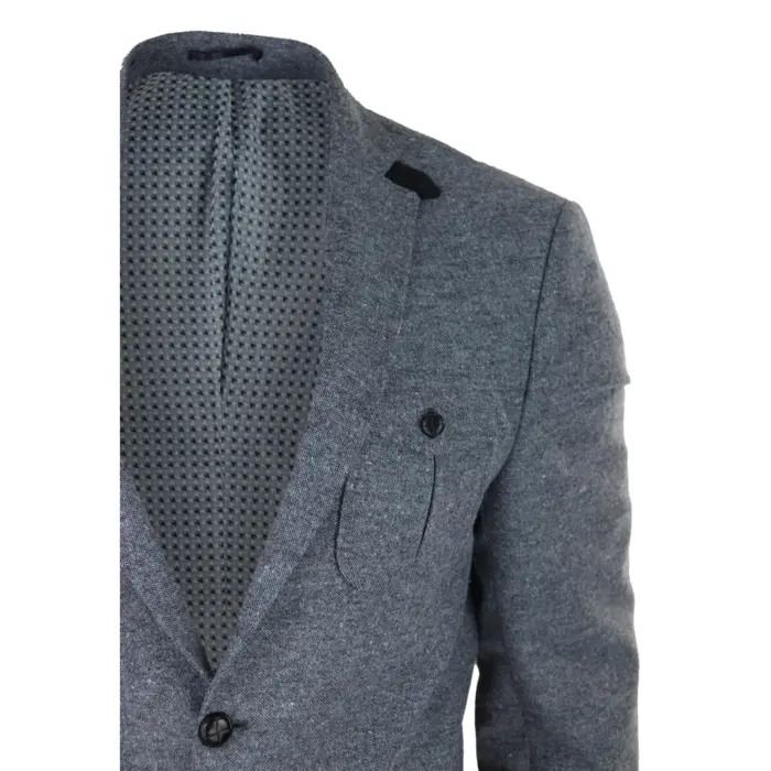 Mens Wool Tweed Shooting Jacket Hunting Blazer Elbow Patch Grey Vintage Races - Image 5