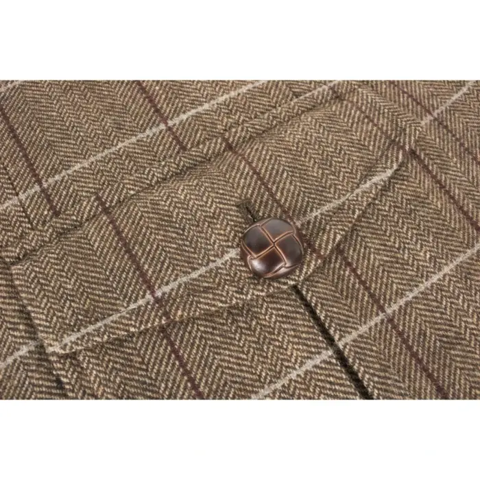 Mens Wool Tweed Shooting Jacket Check Hunting Herringbone Blazer Oak Elbow Patch - Image 4