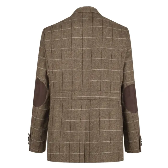 Mens Wool Tweed Shooting Jacket Check Hunting Herringbone Blazer Oak Elbow Patch - Image 3