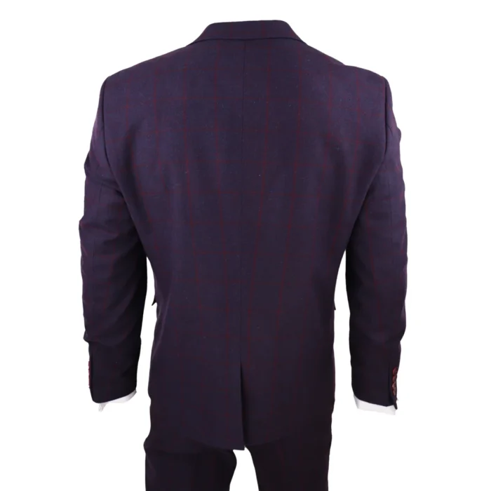 Men's 3 Piece Suit Wool Tweed Plum Wine Check 1920s Gatsby Formal Dress Suits - Image 7