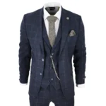 Men's 3 Piece Suit Wool Tweed Navy Blue Brown Check 1920s Gatsby Formal Dress Suits