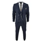 Men's 3 Piece Suit Wool Tweed Navy Blue Brown Check 1920s Gatsby Formal Dress Suits - Image 2