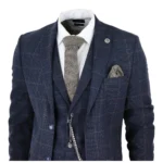 Men's 3 Piece Suit Wool Tweed Navy Blue Brown Check 1920s Gatsby Formal Dress Suits - Image 3