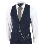 Men's 3 Piece Suit Wool Tweed Navy Blue Brown Check 1920s Gatsby Formal Dress Suits - Image 4
