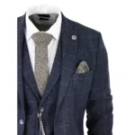 Men's 3 Piece Suit Wool Tweed Navy Blue Brown Check 1920s Gatsby Formal Dress Suits - Image 6