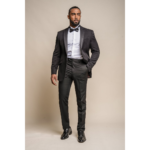 Mens Black Classic 2 Piece Tuxedo Peak Collar Suit - Image 2