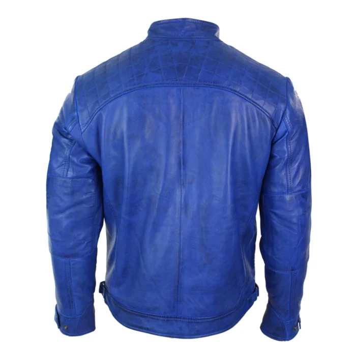 Mens Retro Style Zipped Biker Jacket Real Leather Soft Black Casual - Image 12
