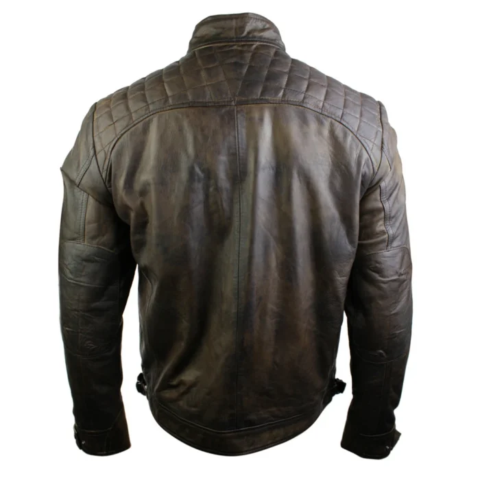 Mens Retro Style Zipped Biker Jacket Real Leather Soft Black Casual - Image 17
