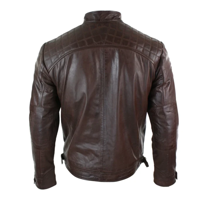 Mens Retro Style Zipped Biker Jacket Real Leather Soft Black Casual - Image 23