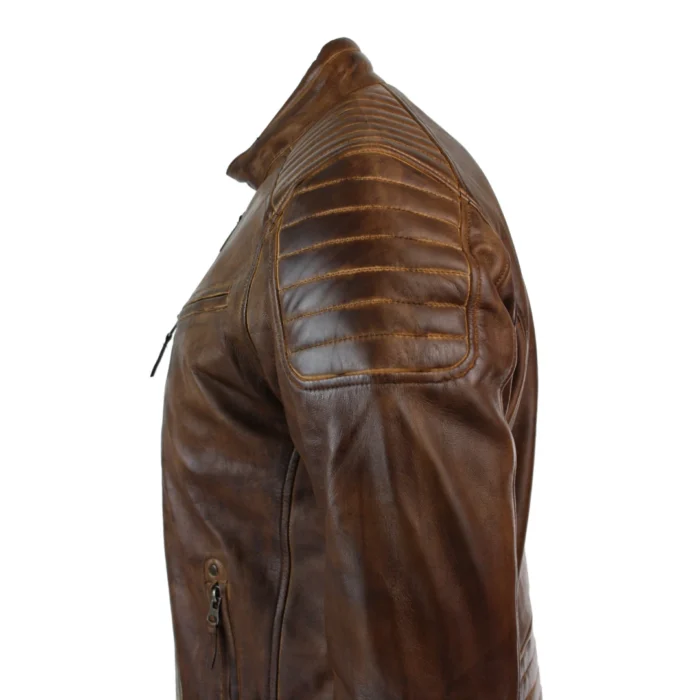 Mens Retro Style Zipped Biker Jacket Real Leather Soft Black Casual - Image 27