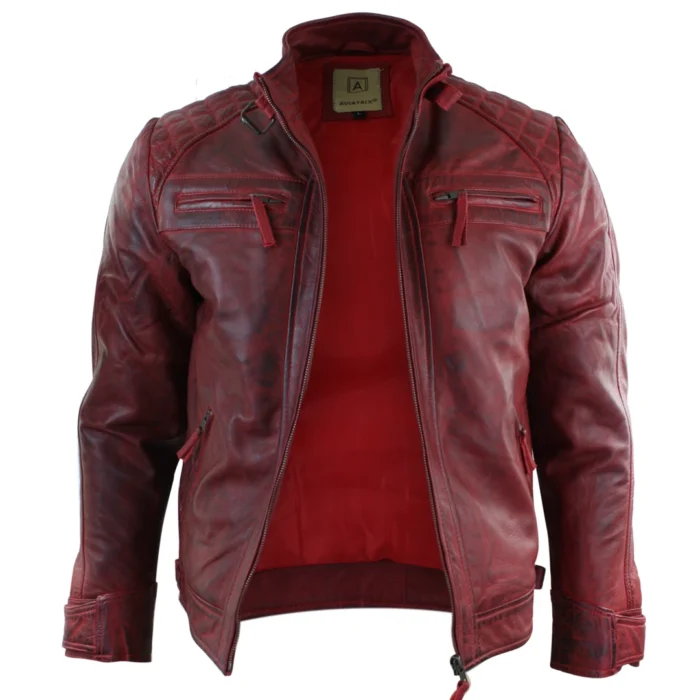 Mens Retro Style Zipped Biker Jacket Real Leather Soft Black Casual - Image 34