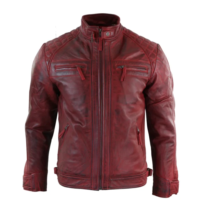 Mens Retro Style Zipped Biker Jacket Real Leather Soft Black Casual - Image 30