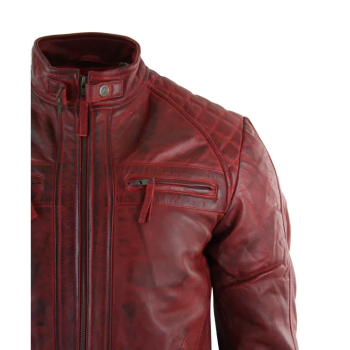 Mens Retro Style Zipped Biker Jacket Real Leather Soft Black Casual - Image 33