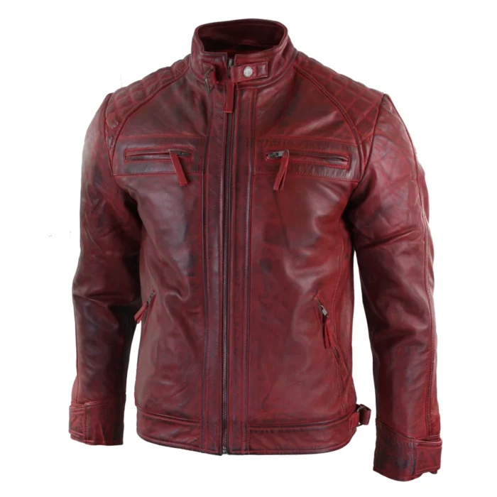 Mens Retro Style Zipped Biker Jacket Real Leather Soft Black Casual - Image 32