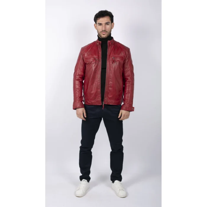 Mens Retro Style Zipped Biker Jacket Real Leather Soft Black Casual - Image 31