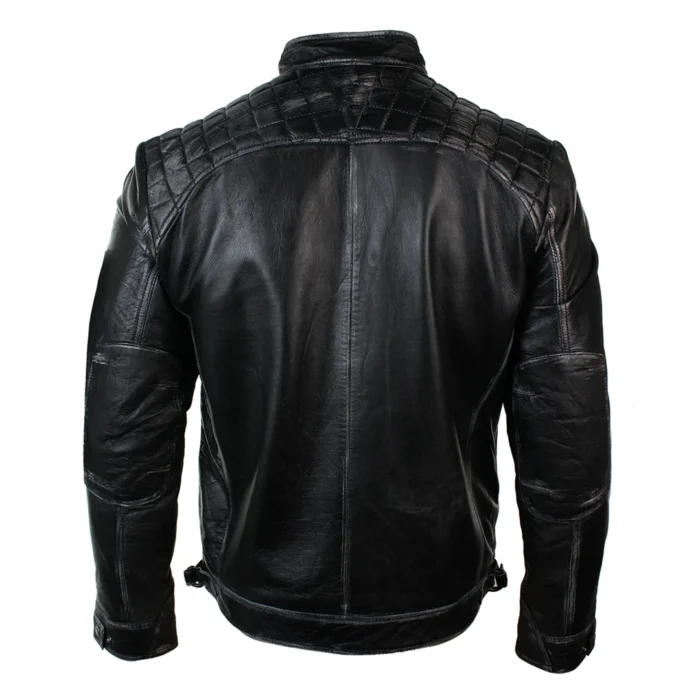 Mens Retro Style Zipped Biker Jacket Real Leather Soft Black Casual - Image 39