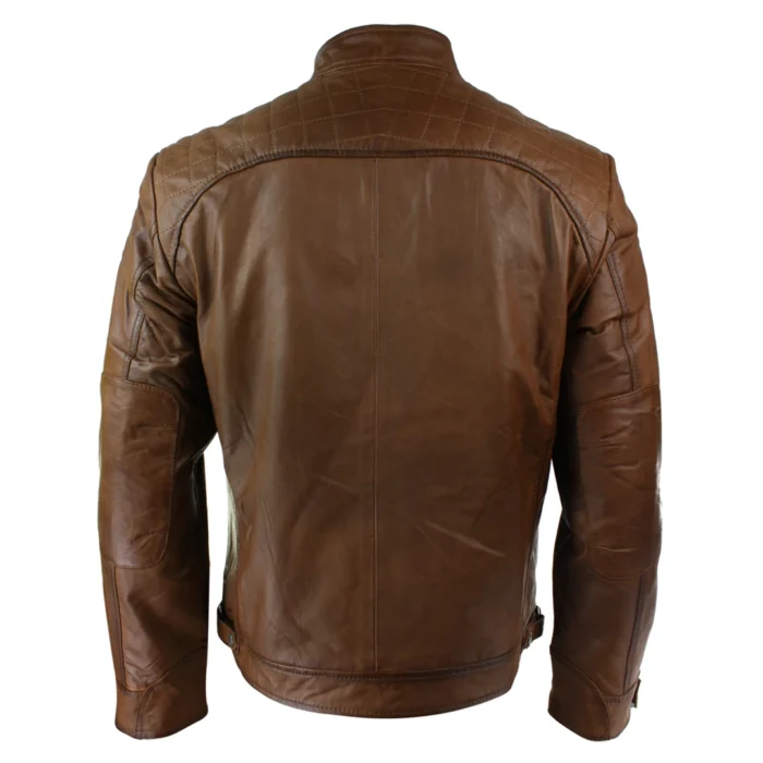 Mens Retro Style Zipped Biker Jacket Real Leather Soft Black Casual - Image 44