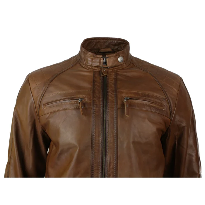 Mens Retro Style Zipped Biker Jacket Real Leather Soft Black Casual - Image 42