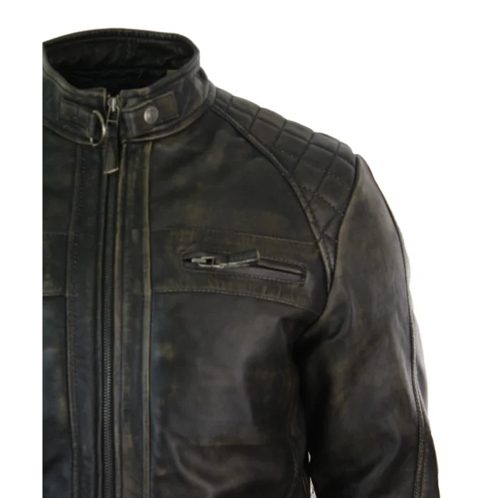 Mens Retro Style Zipped Biker Jacket Real Leather Soft Black Casual - Image 48