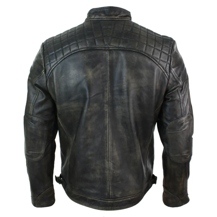 Mens Retro Style Zipped Biker Jacket Real Leather Soft Black Casual - Image 50