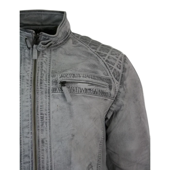 Mens Retro Style Zipped Biker Jacket Real Leather Soft Black Casual - Image 55