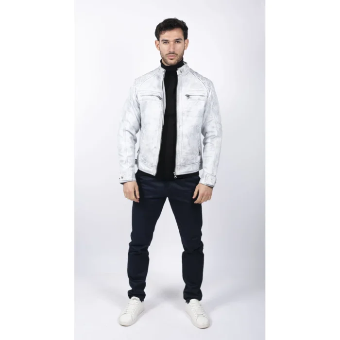 Mens Retro Style Zipped Biker Jacket Real Leather Soft Black Casual - Image 52