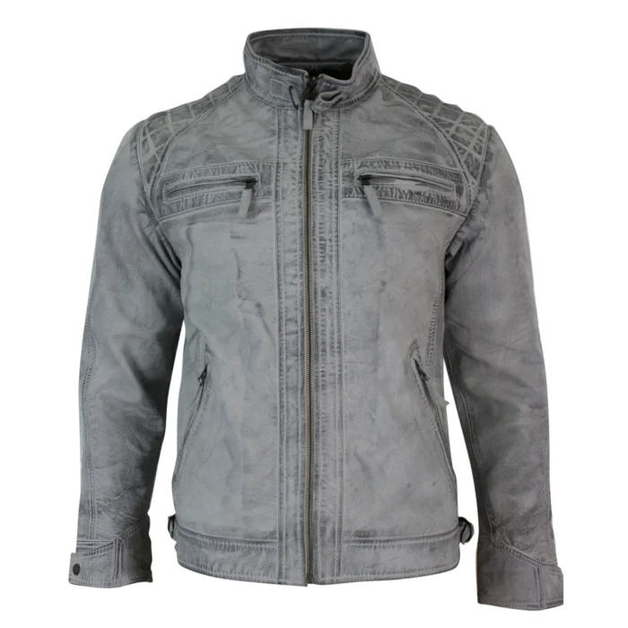Mens Retro Style Zipped Biker Jacket Real Leather Soft Black Casual - Image 51
