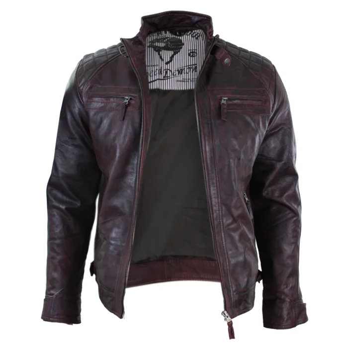 Mens Retro Style Zipped Biker Jacket Real Leather Soft Black Casual - Image 61