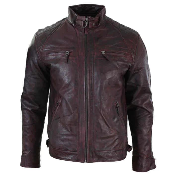 Mens Retro Style Zipped Biker Jacket Real Leather Soft Black Casual - Image 57