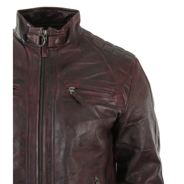 Mens Retro Style Zipped Biker Jacket Real Leather Soft Black Casual - Image 60