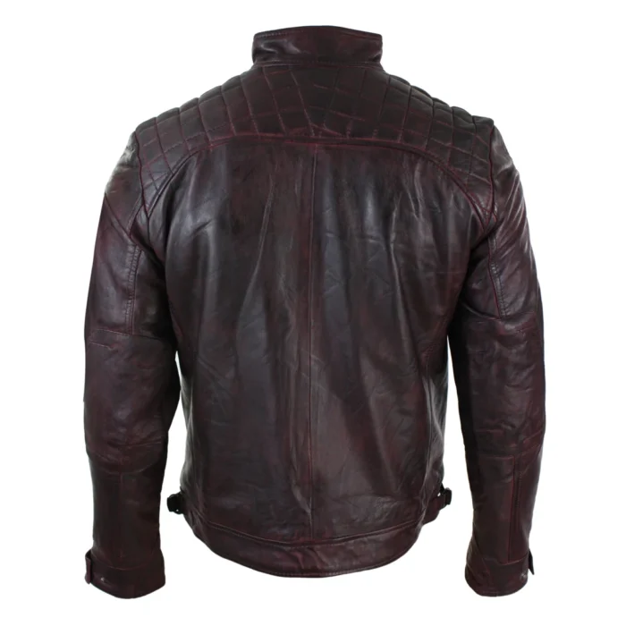 Mens Retro Style Zipped Biker Jacket Real Leather Soft Black Casual - Image 62