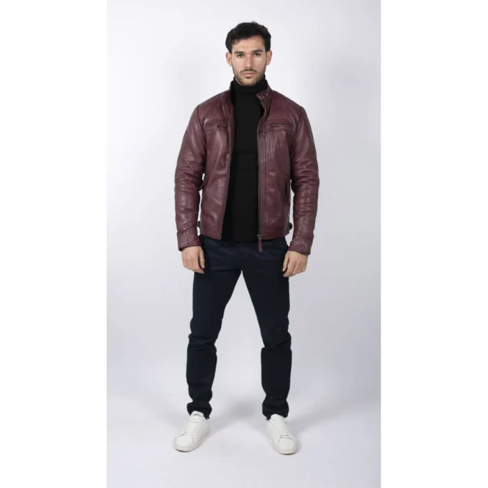 Mens Retro Style Zipped Biker Jacket Real Leather Soft Black Casual - Image 58