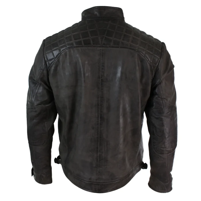 Mens Retro Style Zipped Biker Jacket Real Leather Soft Black Casual - Image 67
