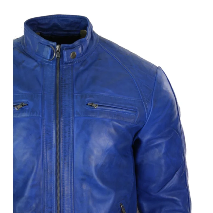 Mens Retro Style Zipped Biker Jacket Real Leather Soft Black Casual - Image 9