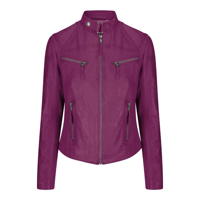 Ladies Womens Real Leather Vintage Slim Fit Biker Leather Jacket - Image 33