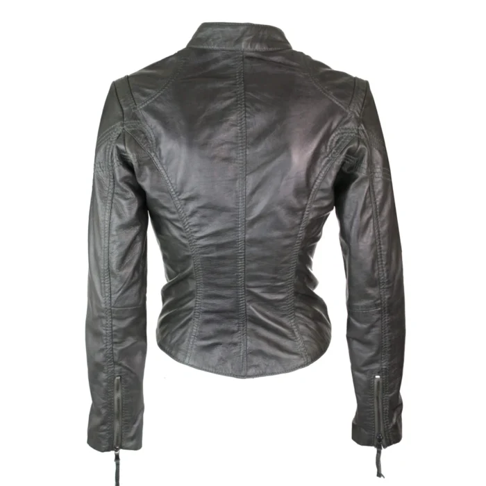 Ladies Womens Real Leather Vintage Slim Fit Biker Leather Jacket - Image 16