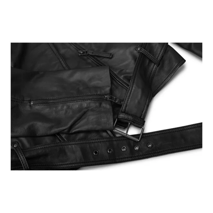 Ladies Womens Black Real Leather Slim Fit Soft Zip Biker Style Jacket - Image 4