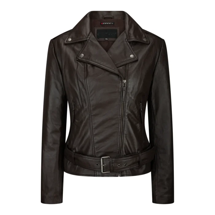 Ladies Womens Black Real Leather Slim Fit Soft Zip Biker Style Jacket - Image 5