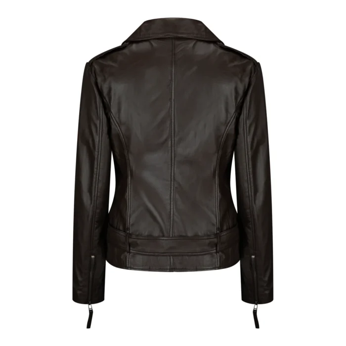 Ladies Womens Black Real Leather Slim Fit Soft Zip Biker Style Jacket - Image 7