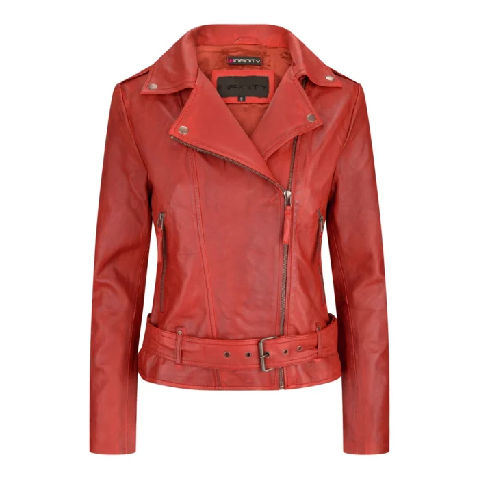 Ladies Womens Black Real Leather Slim Fit Soft Zip Biker Style Jacket - Image 9