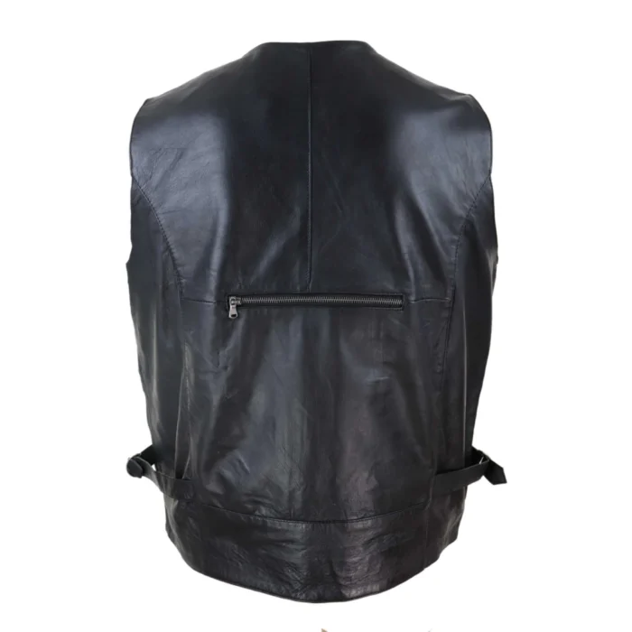 Mens Black Real Leather Fisherman Waistcoat Multi Pocket Combat Fishing Hunting - Image 5