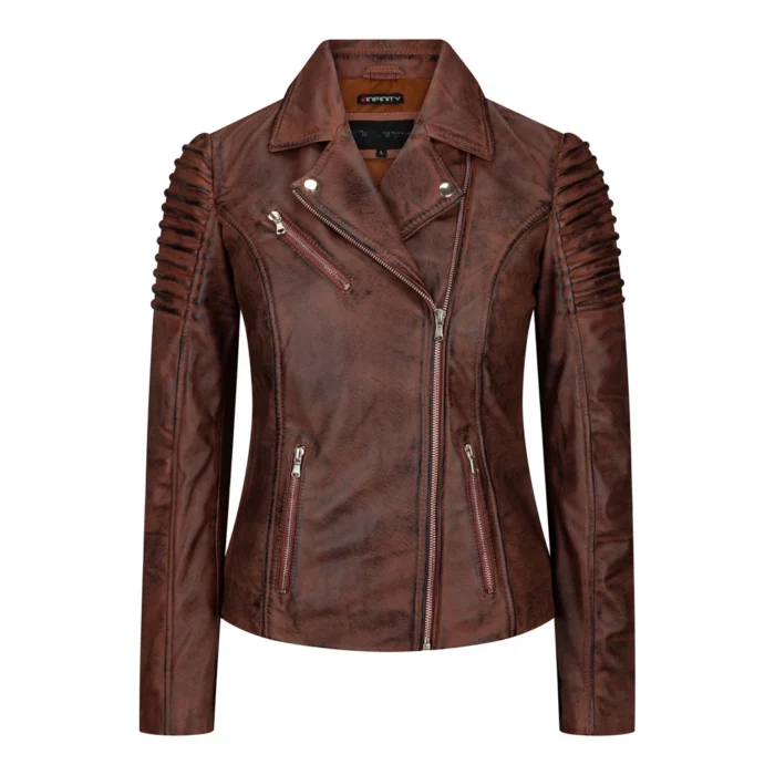 Womens Vintage Slim Fitted Soft Real Leather Ladies Biker Jacket - Image 20