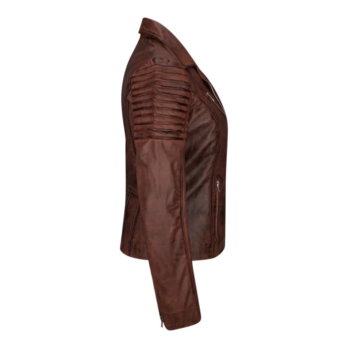 Womens Vintage Slim Fitted Soft Real Leather Ladies Biker Jacket - Image 21