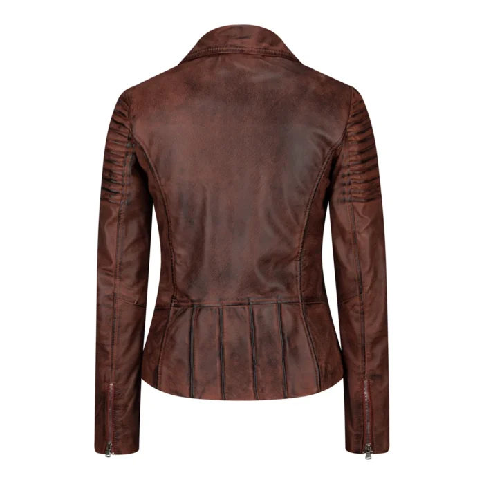 Womens Vintage Slim Fitted Soft Real Leather Ladies Biker Jacket - Image 22