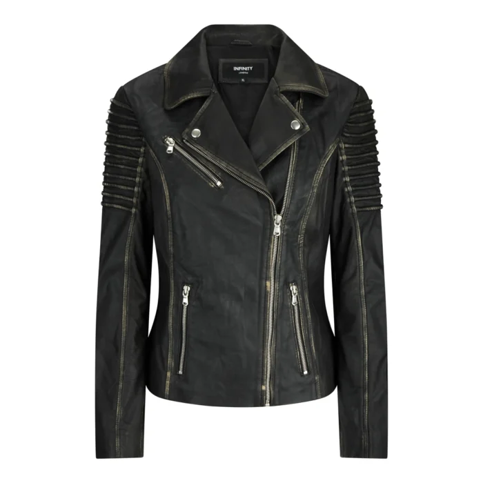 Womens Vintage Slim Fitted Soft Real Leather Ladies Biker Jacket - Image 5